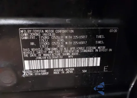 2020 Toyota Rav4 Le z USA, uszkodzony, nr VIN JTMG1RFV3LD068230